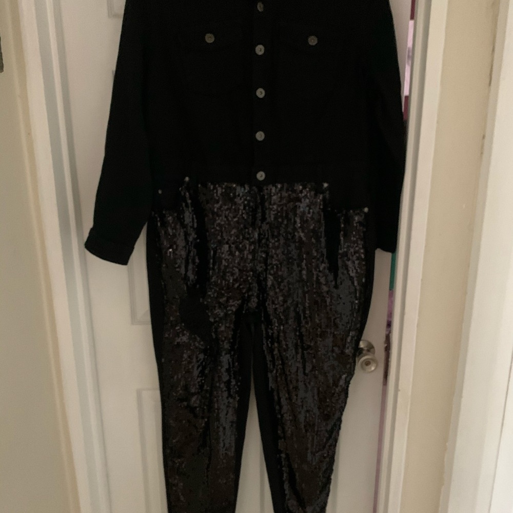 New w/ tag black sequin denim jumper plus size